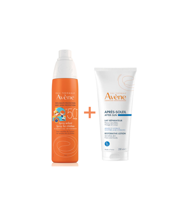 Avène SUN dječji sprej SPF 50+ 200 ml + obnavljajući kremasti gel poslije sunčanja 200 ml FAMILY PACK