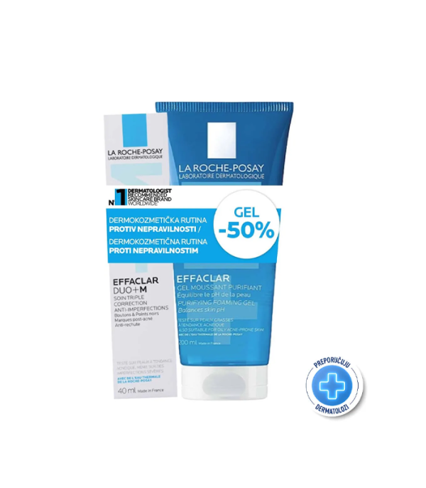 LA ROCHE POSAY EFFACLAR PJENUŠAVI GEL ZA  ČIŠĆENJE MASNE OSJETLJIVE KOŽE SKLONE AKNAMA 200ml + LA ROCHE POSAY EFFACLAR DUO+M TROSTRUKA KOREKTIVNA NJEGA 40ml