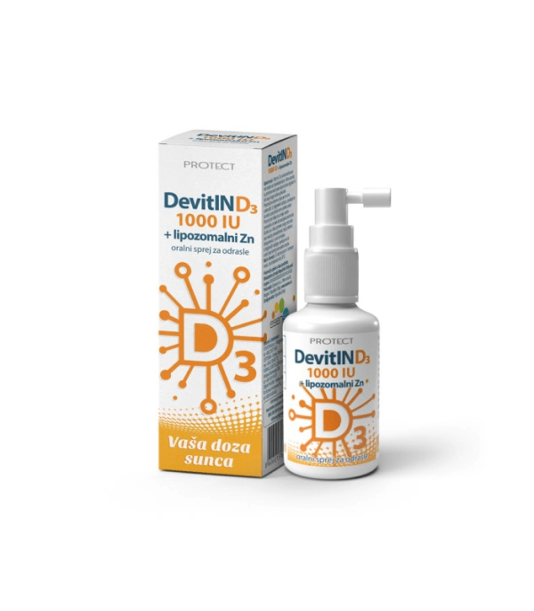DevitIN D3 1000 IU + lipozomalni Zn, oralni sprej za odrasle, 30ml