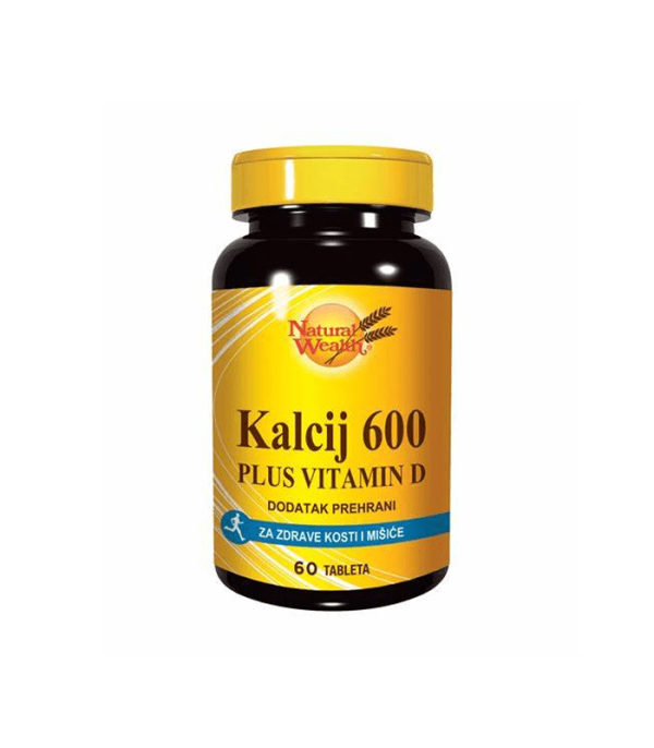 NATURAL WEALTH KALCIJ 600+VITAMIN D 60 tableta, Dodatak prehrani za mineralizaciju kostiju
